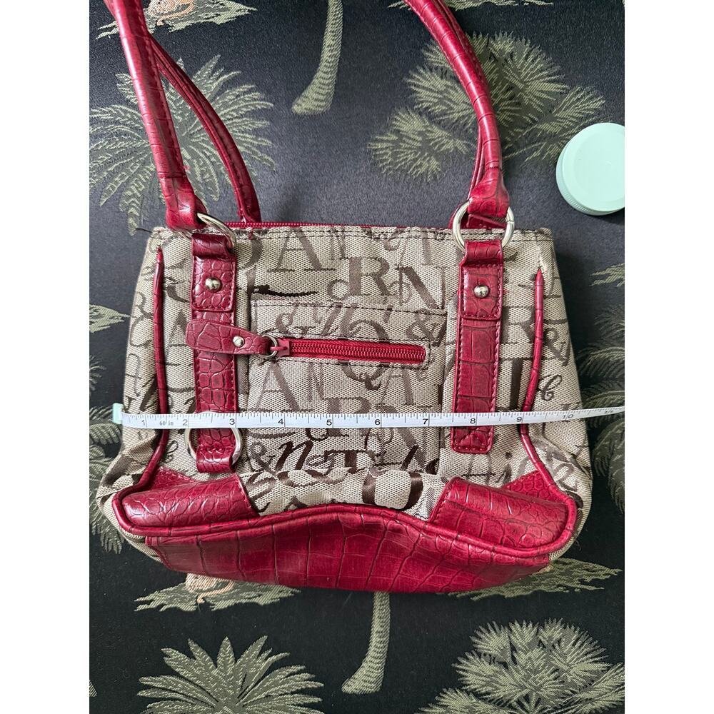 Vintage Y2K Monogram Canvas Shoulder Bag Red Croc Trim Mini Tote Purse - Picture 3 of 4